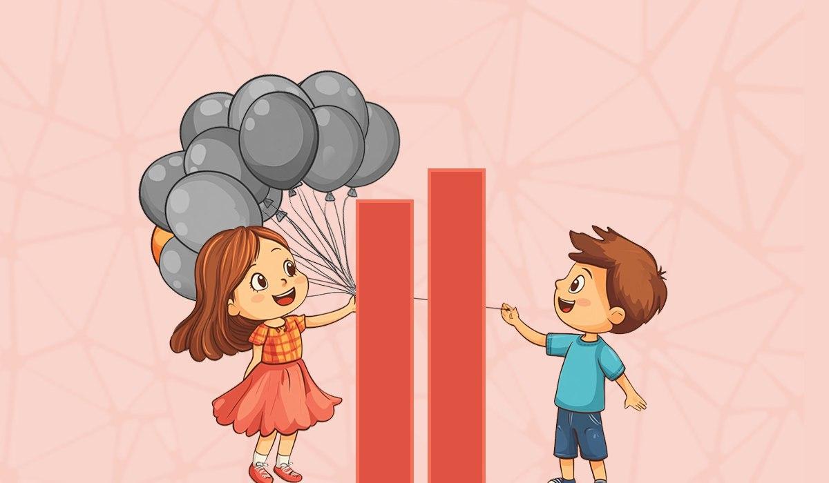 Gutt som holder en oransje ballong / collage med Moje-foto