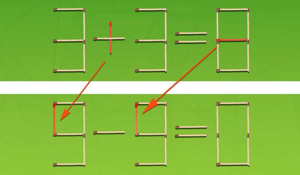 Dette viser hvilken fyrstikk og hvor du skal flytte den for å korrigere likheten