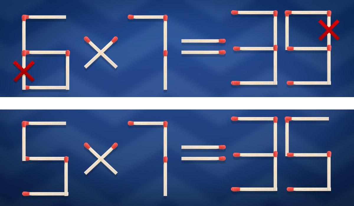 Dette viser hvilken fyrstikk og hvor det er nødvendig å flytte den for å korrigere likheten / collage Moje / collage Moje